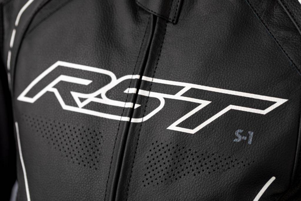 Športna usnjena motoristična jakna RST S1, črna/bela