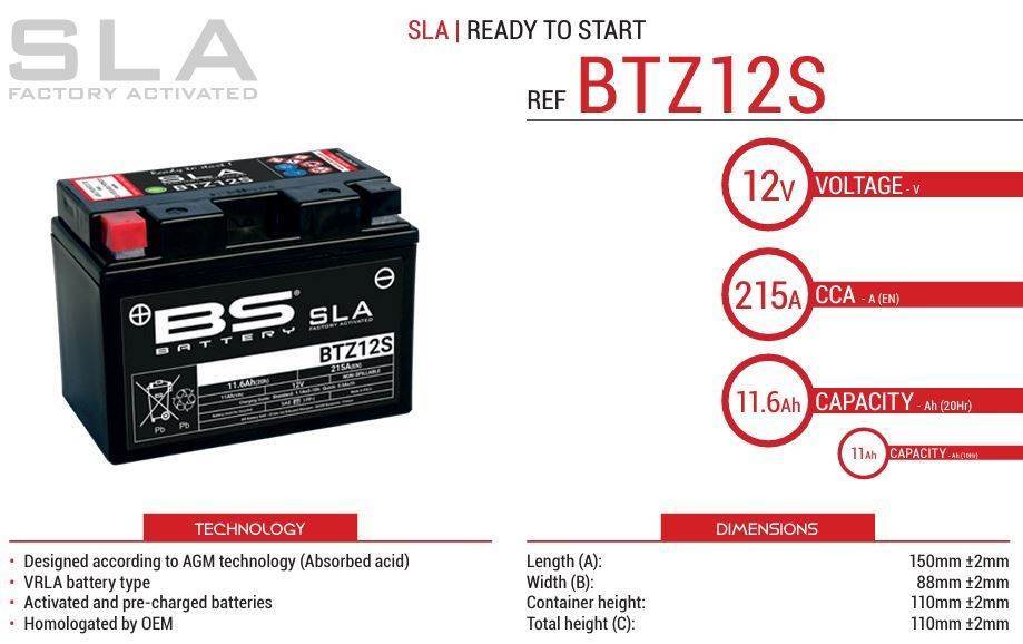 Tovarniško aktiviran akumulator BS Battery BTZ12S SLA, 12V/11,2Ah- 215A