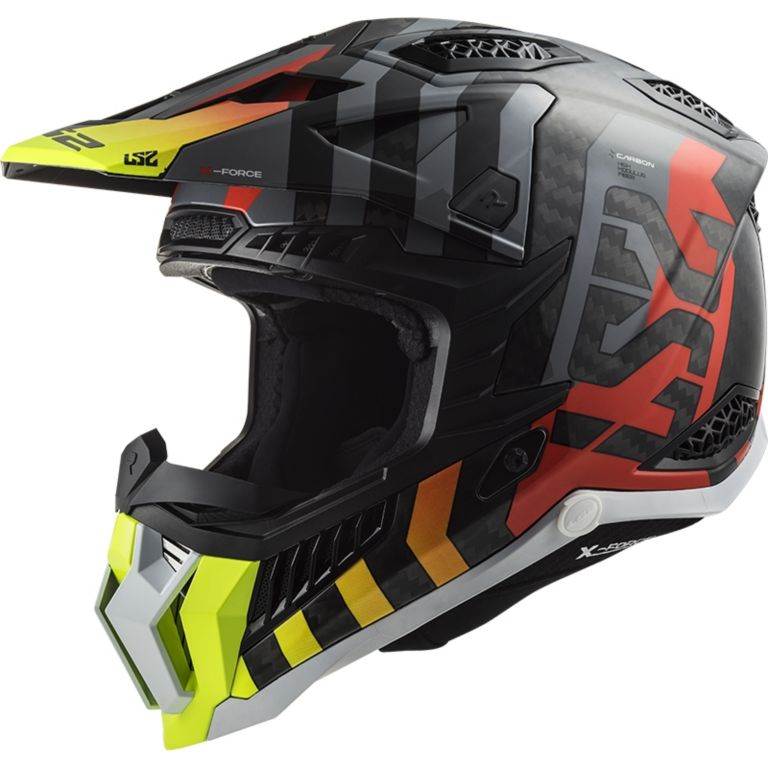 Premium motocross čelada LS2 X-Force carbon Barrier (MX703), rumena/rdeča