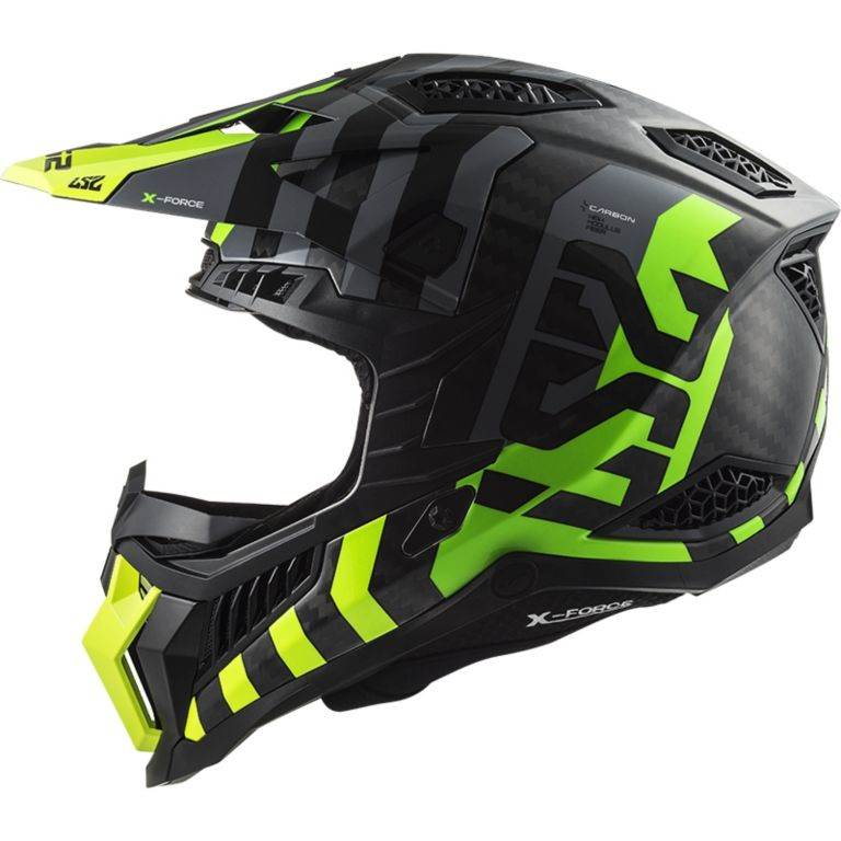 Premium motocross čelada LS2 X-Force carbon Barrier (MX703), rumena/zelena