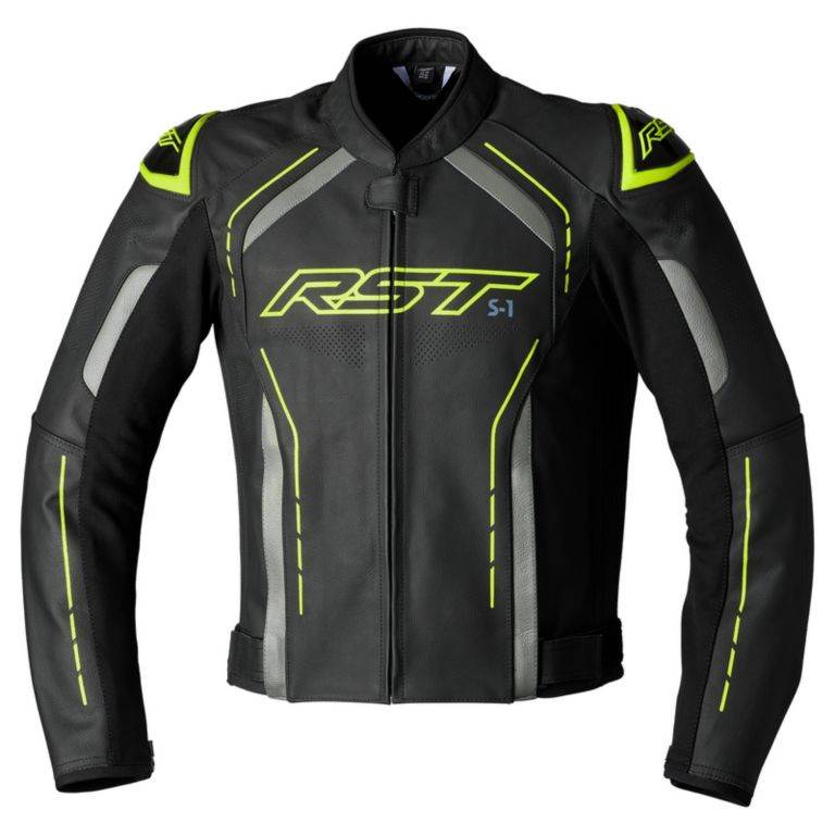 Športna usnjena motoristična jakna RST S1, črna/rumena