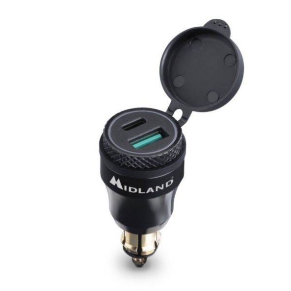 Univerzaln dvojni polnilec telefona Midland MP-DIN USB-A/C (12/24 V)