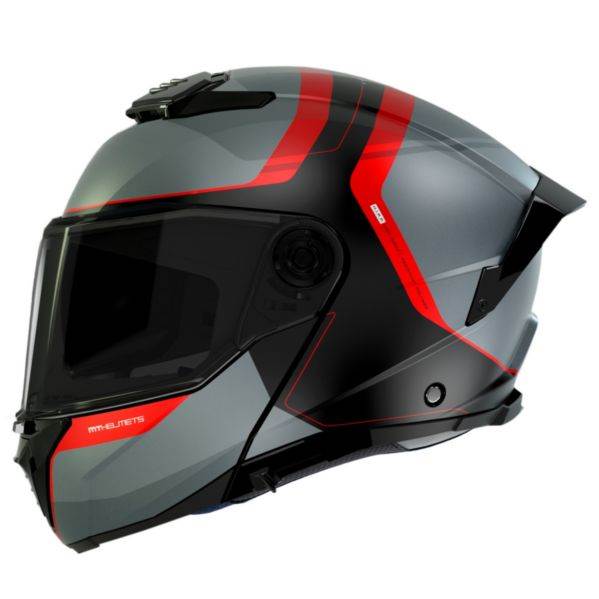 Preklopna motoristična čelada MT Helmets Atom 2 SV Emalla, siva/črna/rdeča