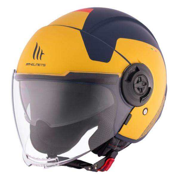 Motoristična jet čelada MT Helmets Viale SV S Beta, rumena/temno modra