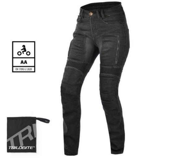 Ženske motoristične jeans hlače Trilobite Parado 661 - slim fit, črne