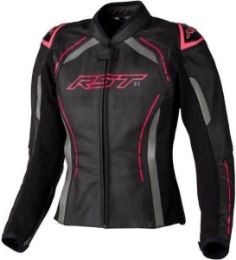 Ženska športna usnjena motoristična jakna RST S1, črna/roza