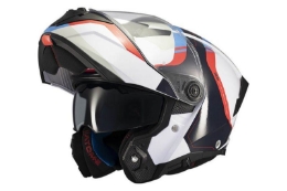Preklopna motoristična čelada MT Helmets Atom 2 SV Emalla, bela/modra/rdeča