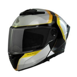 Preklopna motoristična čelada MT Helmets Atom 2 SV Emalla, bela/črna/rumena