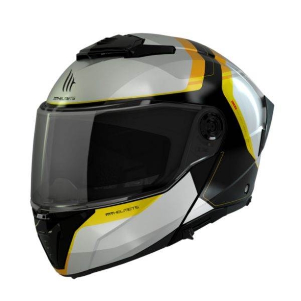 Preklopna motoristična čelada MT Helmets Atom 2 SV Emalla, bela/črna/rumena