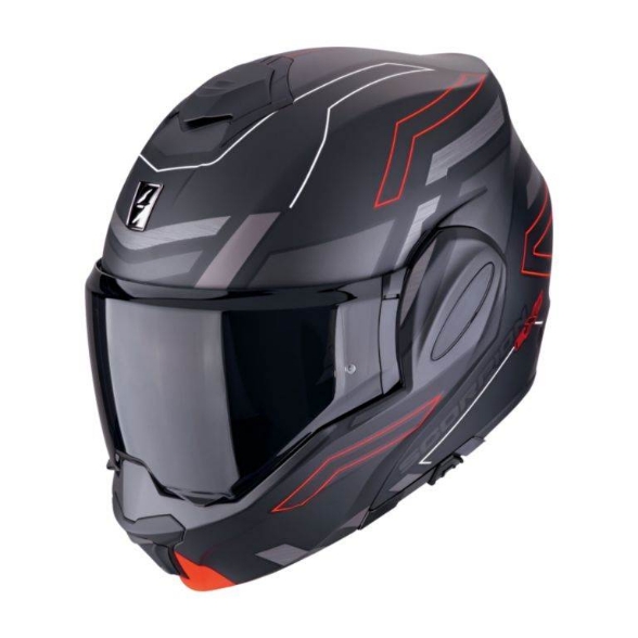 Preklopna motoristična čelada Scorpion EXO-Tech EVO Conquer, črna/rdeča
