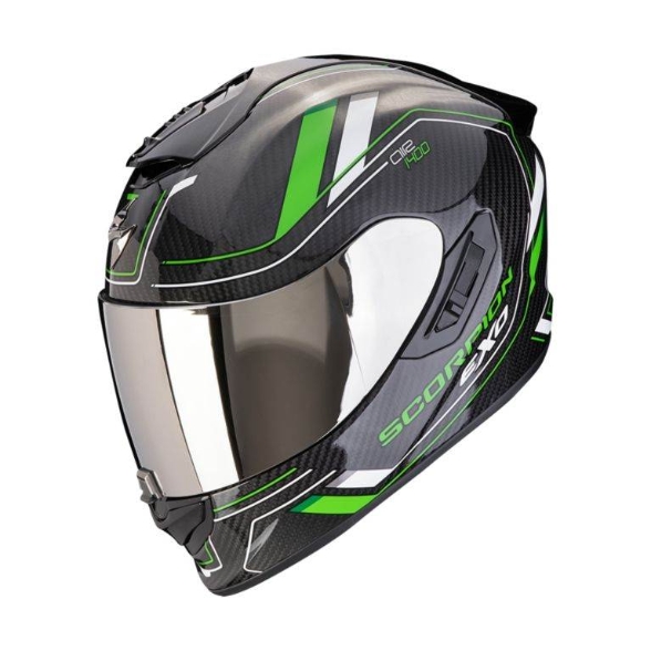 Karbonska motoristična čelada Scorpion EXO-1400 EVO II Air Mirage, črna/zelena