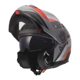 Preklopna čelada za motor LS2 Strobe II Monza (FF908), črna/siva/rdeča