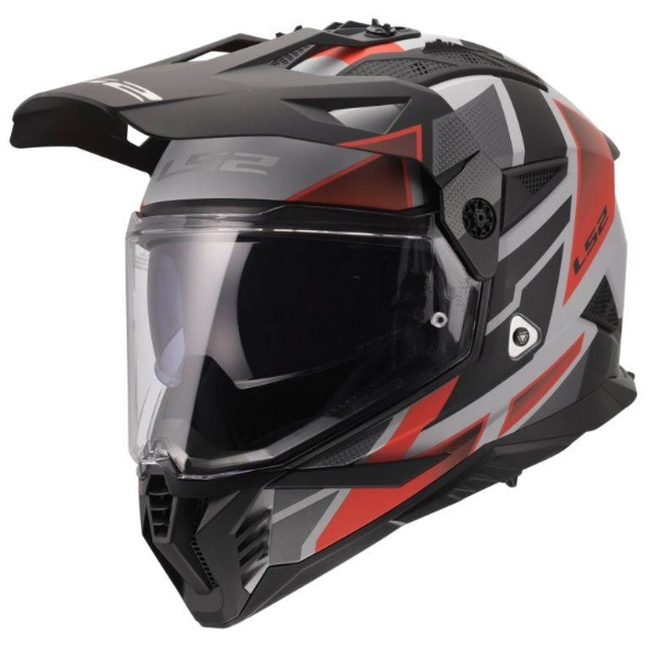 Adventure motoristična čelada LS2 Pioneer II Block (MX702), črna/siva/rdeča