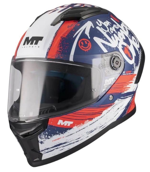 Otroška motoristična čelada MT Helmets STINGER 2 Rocket, modra/bela,rdeča